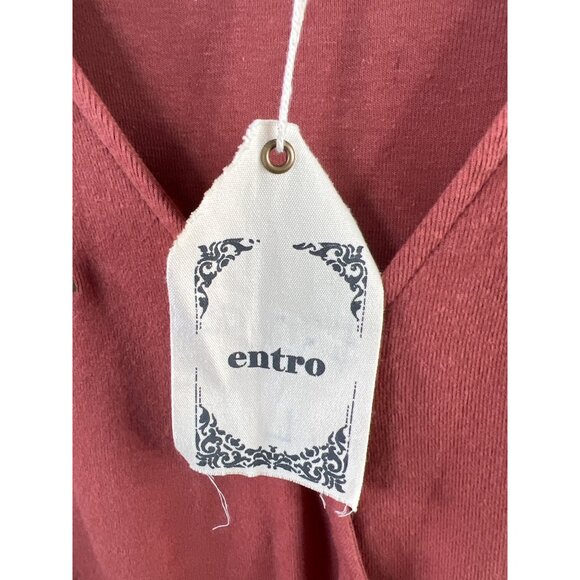 Entro Long Sleeve Tunic Size Large Rust Red Embroidered Floral Knit V-Neck NEW - Picture 4 of 8